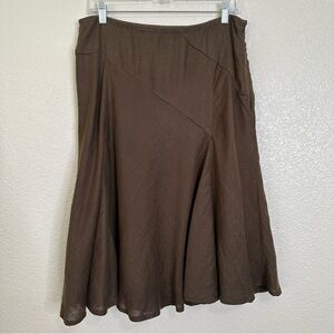 Ann Taylor 100% Linen Brown A-Line Flare Skirt, Size 8